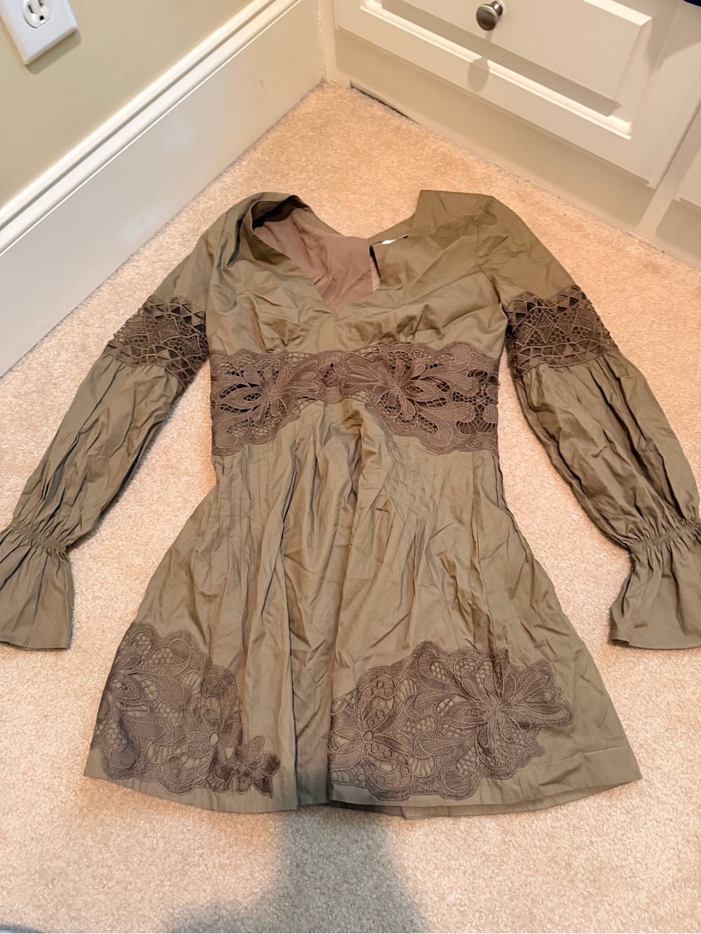 Olive Green Lace-Trim Women’s Dress